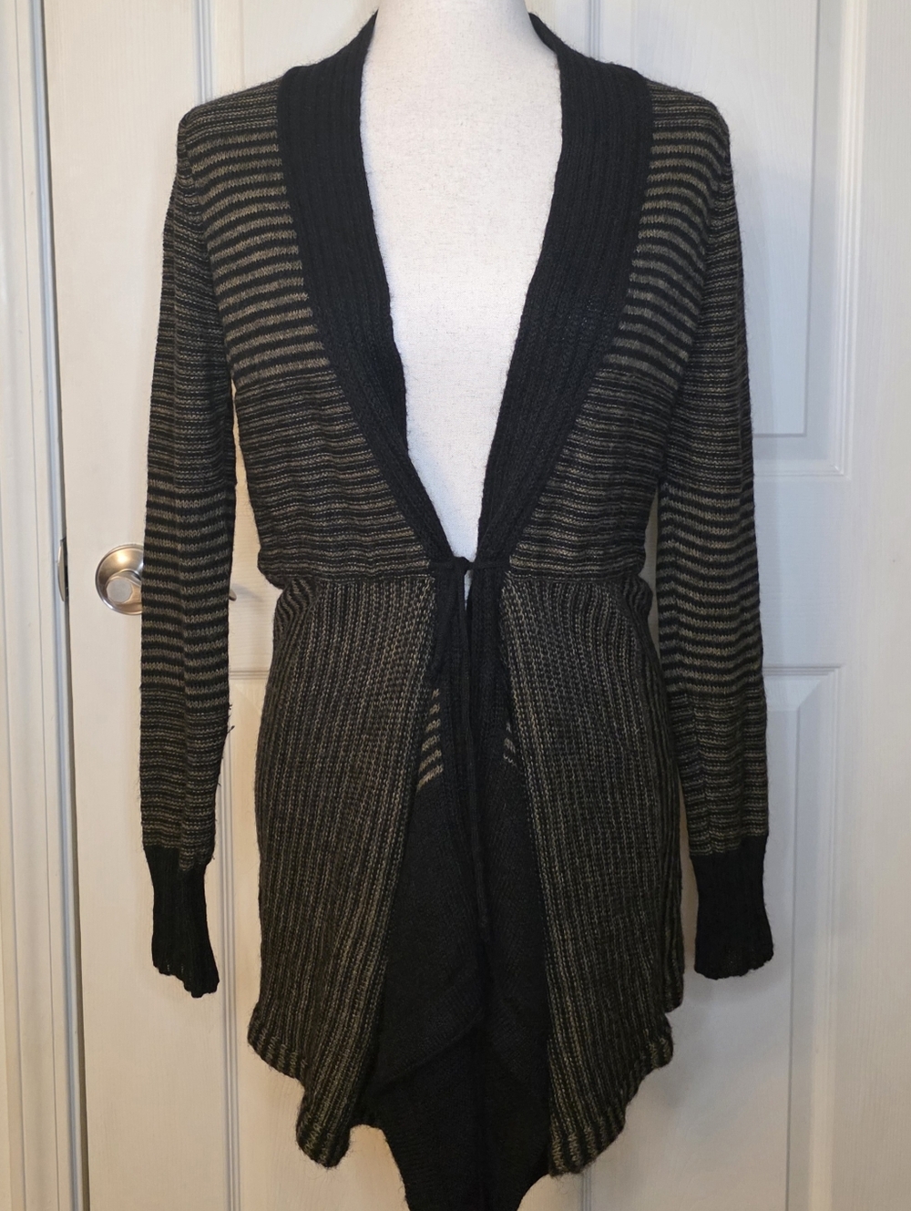 LO. RI. Italian Wool Blend Black & Brown Striped Knit Open Cardigan